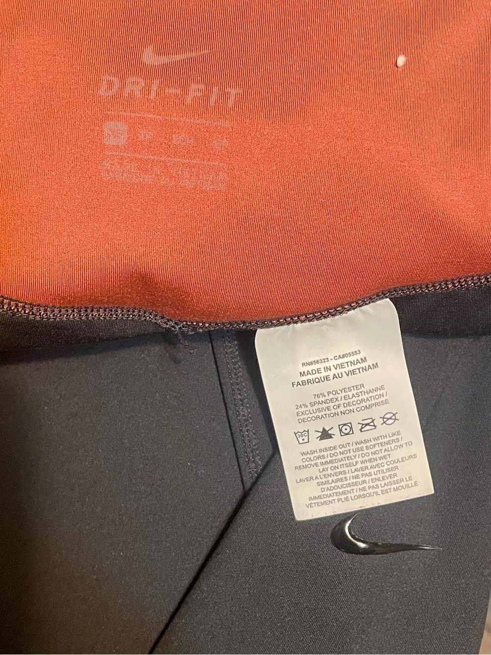 Nike Black Leggings Coral Waistband Training Workout Yoga Tights Women's XS - Picture 3 of 4